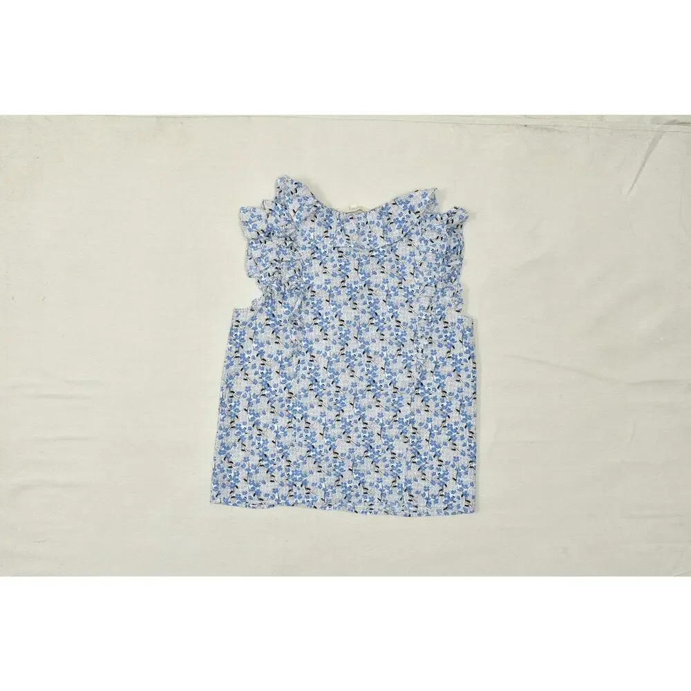 LOFT Women's Floral Ruffle Sleeveless Blouse Top Size M Blue White - Picture 4 of 8